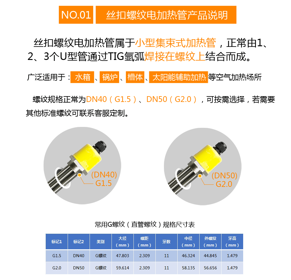 六角螺纹丝扣电热管说明介绍