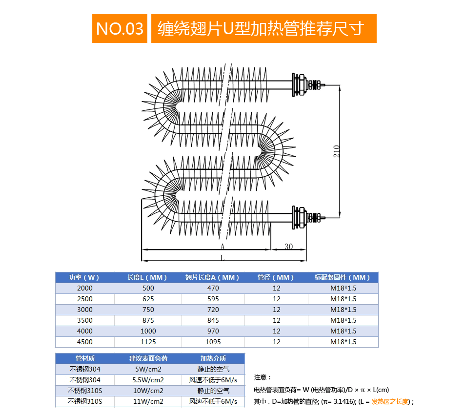 缠绕翅片W型加热管尺寸介绍